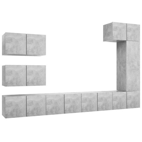 Комплект ТВ шкафове от 8 части, бетонно сиви, инженерно дърво