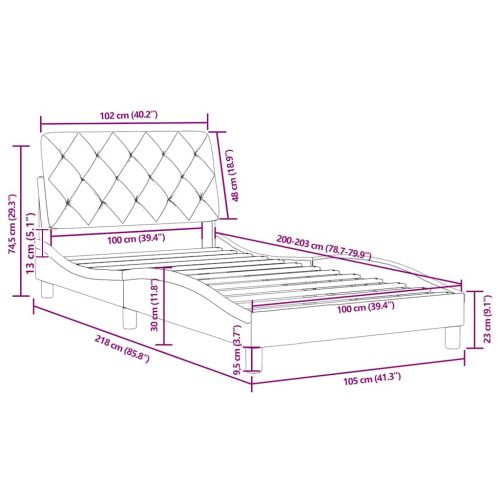 Рамка за легло без матрак, тъмносива, 100x203 см, кадифе