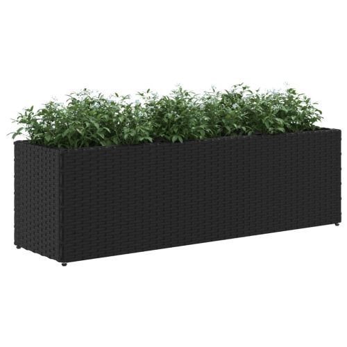 Градински плантери с 3 саксии 2 бр черни 105x30x32 см полиратан