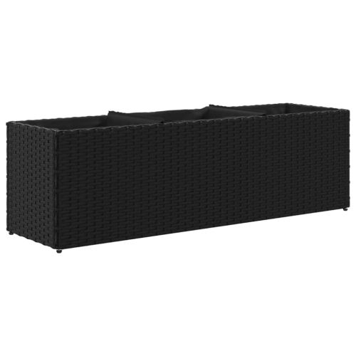 Градински плантери с 3 саксии 2 бр черни 105x30x32 см полиратан