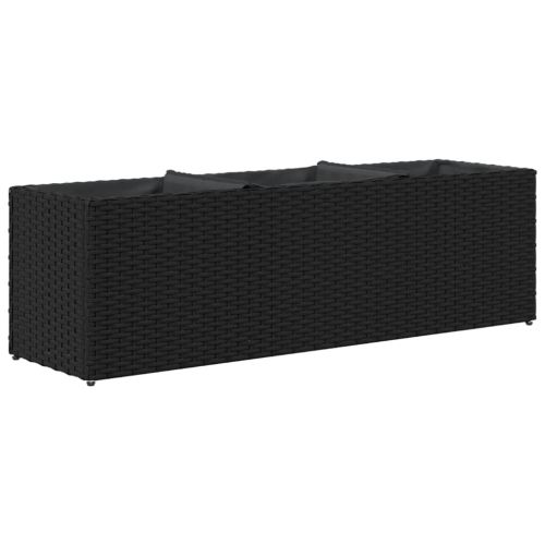 Градински плантери с 3 саксии 2 бр черни 105x30x32 см полиратан