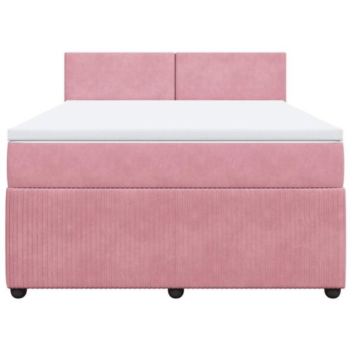Боксспринг легло с матрак, розова, 140x190 см, кадифе
