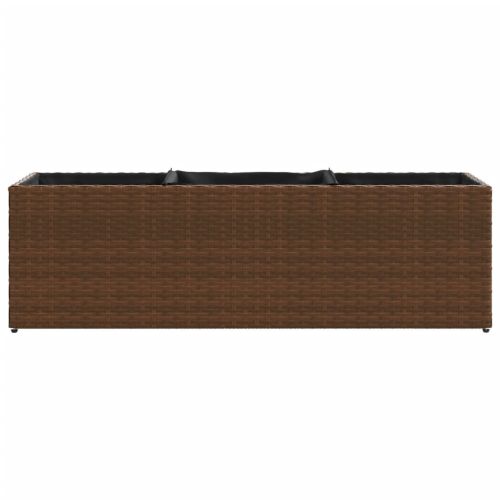 Градински плантер с 3 саксии, кафяв, 105x30x32 см, полиратан