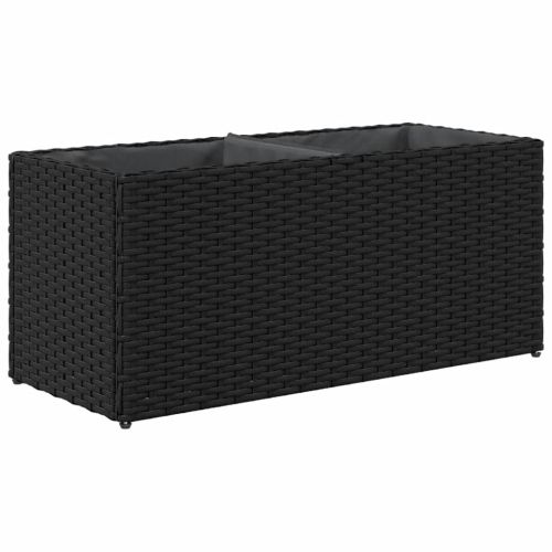 Градински плантер с 2 саксии, черен, 72x30x32 см, полиратан