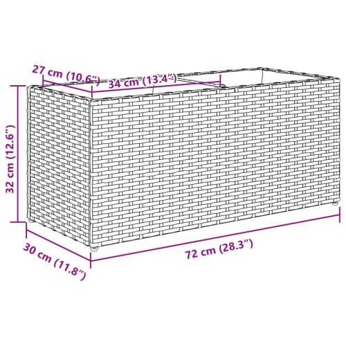 Градински плантер с 2 саксии, черен, 72x30x32 см, полиратан
