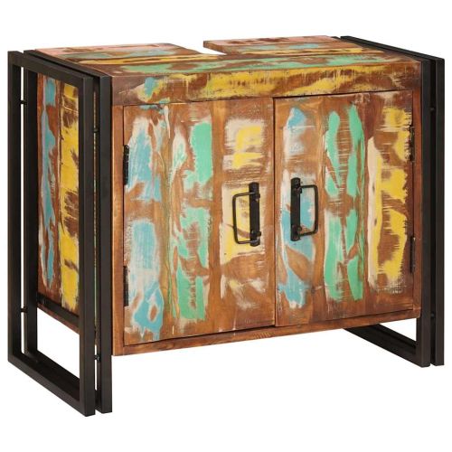 Шкаф за мивка с рафт Многоцветен Солидно възстановено дърво