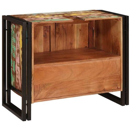Шкаф за мивка с рафт Многоцветен Солидно възстановено дърво