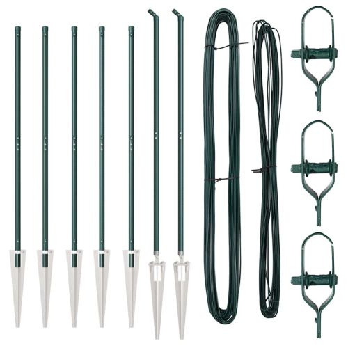 Стълб за ограда. 7 pcs Зелен Стомана