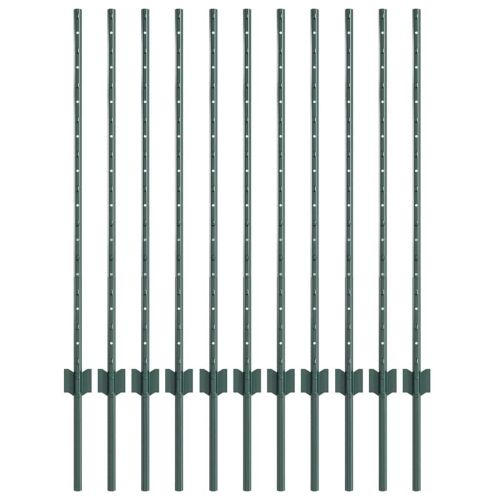 Стълб за ограда. 11 pcs Зелен 100 cm Стомана