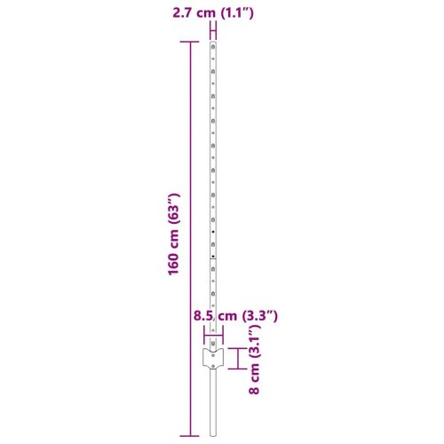 Стълб за ограда. 11 pcs Зелен 120 cm Стомана