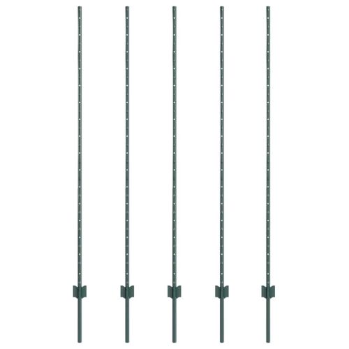 Стълб за ограда. 5 pcs Зелен 160 cm Стомана