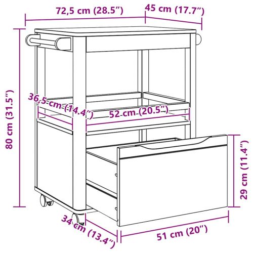 Кухненска количка FLORO Бяло 72,5 x 45 x 80 см Солиден бор