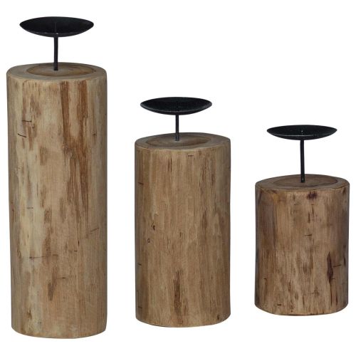 Свещник 3 pcs Естествен Масивна тикова дървесина