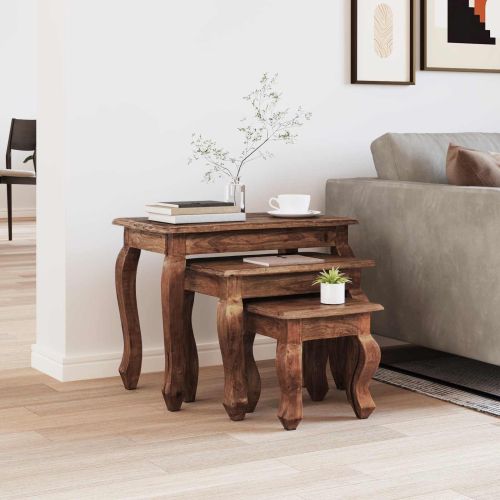 Н nesting маса 3 pcs Кафяво Масивна махагонова дървесина