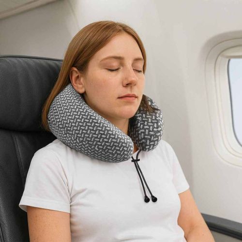 Пътен възглавник за врат Сив 30 x 28 x 14 см Полиестер