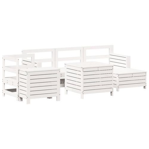 Градински комплект диван от 7 части, бял, масивно дърво бор