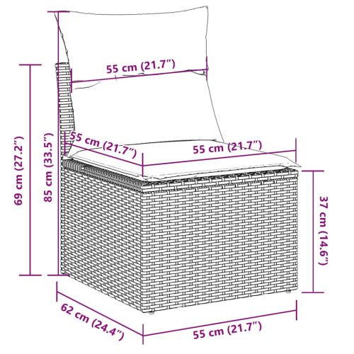 Градински диван с възглавници, 8 части, бежов полиратан