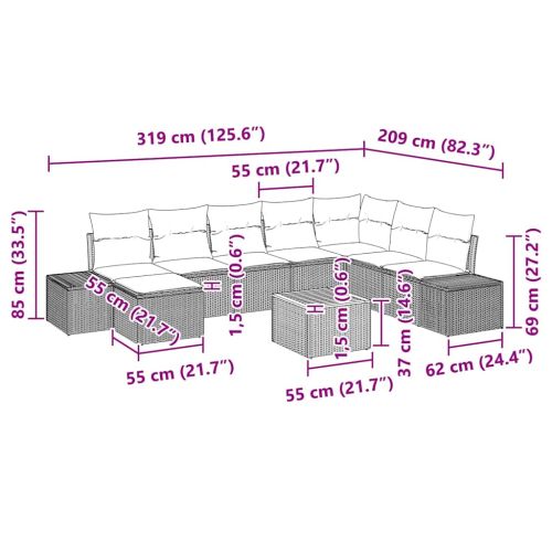 Градински Софа Комплект 9 pcs бежово и светлосиво