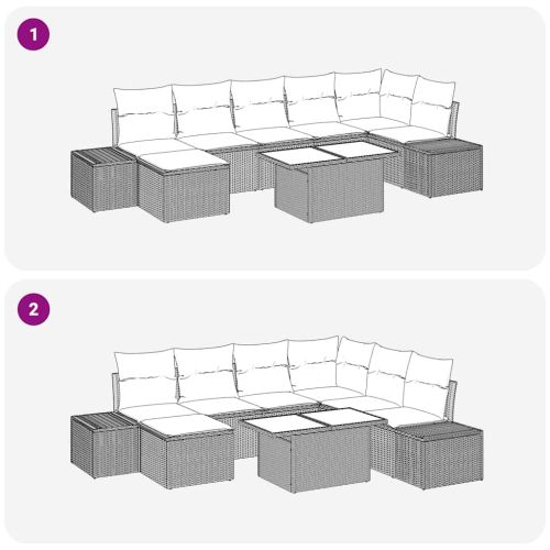 Градински Софа Комплект със съхранение 8 pcs Бежово Полиратан