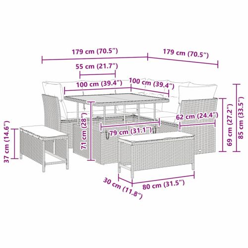Градински Софа Комплект с възглавница 8 pcs бежово и светлосиво