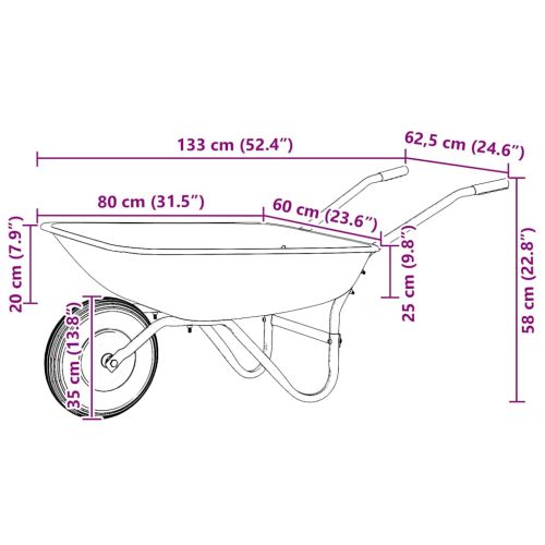 Количка Сребрист и Черен 133 x 62,5 x 58 см Стомана
