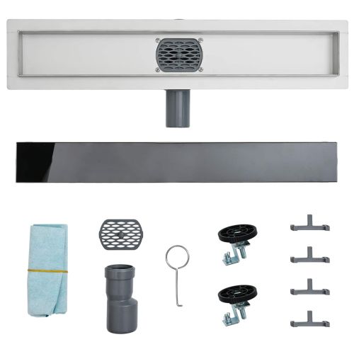 Душов дренаж с стъклен капак и 360° сифона Черно 100 cm