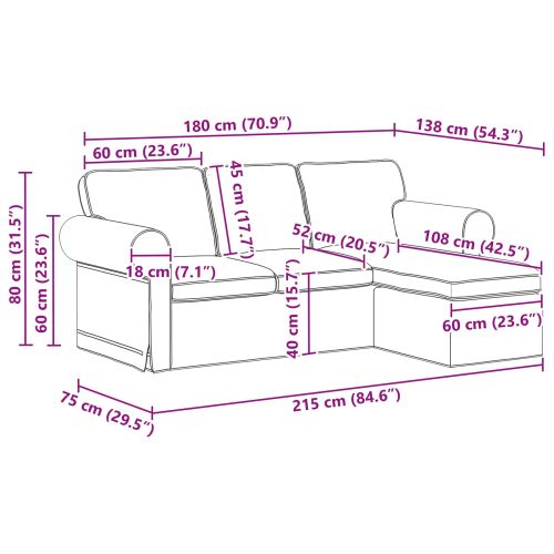 Диван Светлосиво 215 x 138 x 80 см текстил