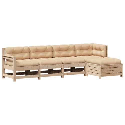 Градински лаундж комплект 5 части с възглавници бор масив