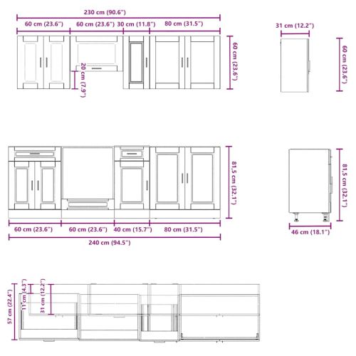 Комплект кухненски шкафове от 8 части "Porto" - бетонно сив, инженерно дърво