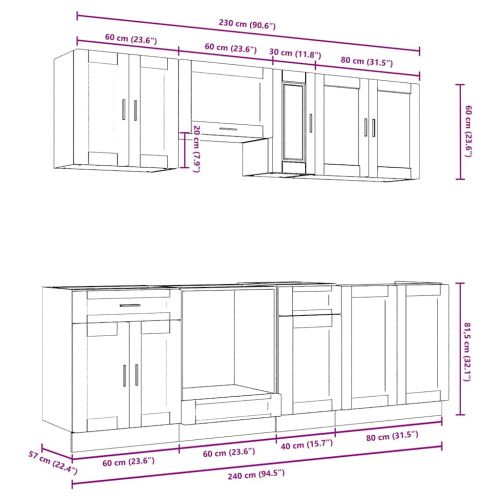 Комплект кухненски шкафове от 8 части "Porto" - бетонно сив, инженерно дърво