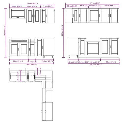 Комплект кухненски шкафове от 4 части Porto, инженерно дърво