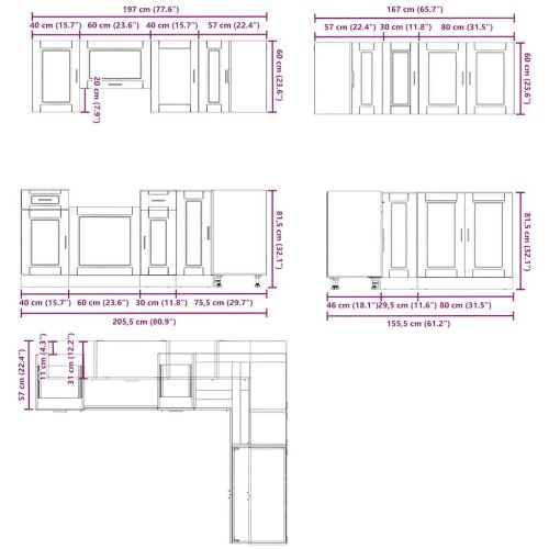 Комплект кухненски шкафове от 4 части Porto, инженерно дърво