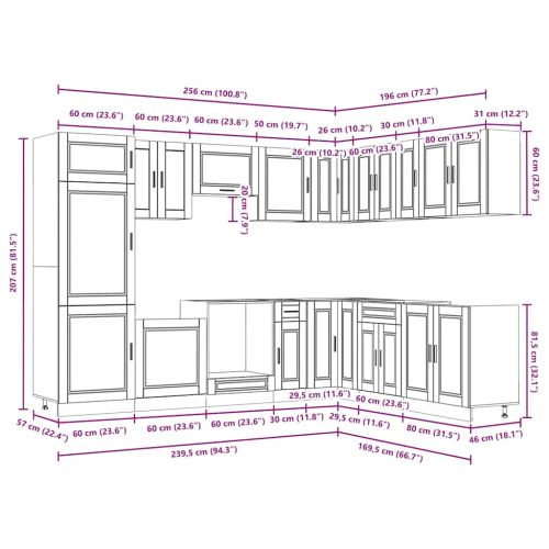 Комплект кухненски шкафове от 14 части Porto, инженерно дърво