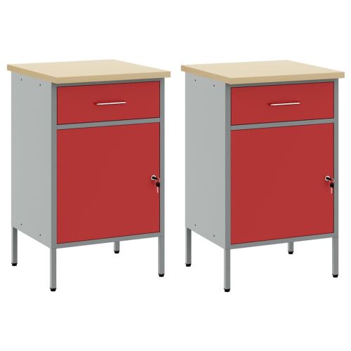 Работен кабинет с чекмедже 2 pcs Червен и сив 100 x 55 x 85 см