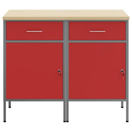 Работен кабинет с чекмедже 2 pcs Червен и сив 100 x 55 x 85 см