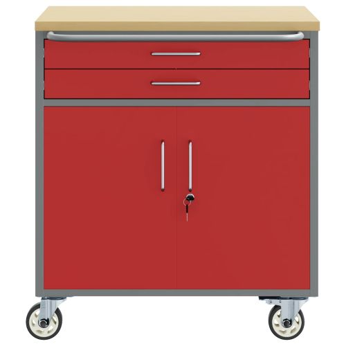 Работен кабинет с чекмедже 3 бр. Червен и сив 150 x 55 x 85 см