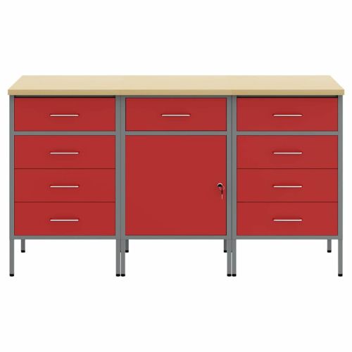 Работен кабинет с чекмедже 3 бр. Червен и сив 150 x 55 x 85 см