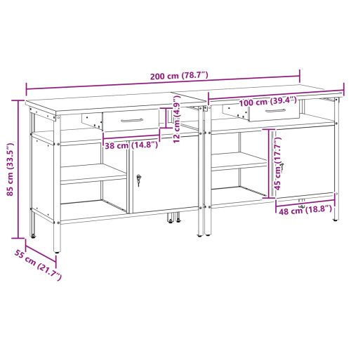 Комплект работна маса 2 pcs Червен и сив 200 x 55 x 85 см