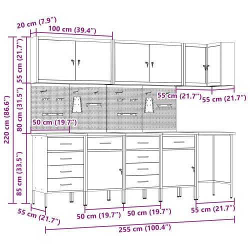 Комплект инструментален шкаф с рафт със съхранение 6 pcs Черно