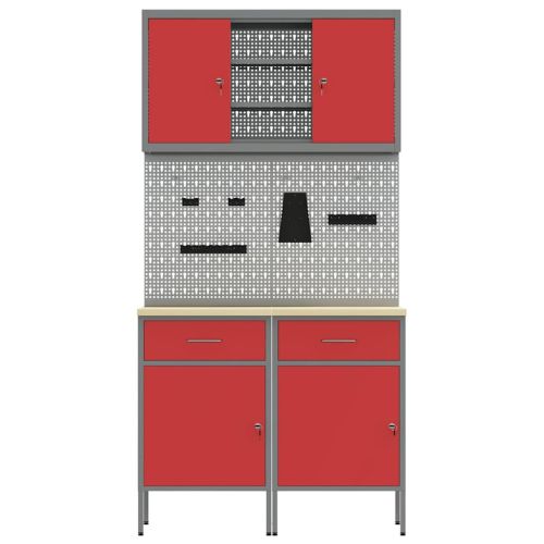Комплект работни шкафове с чекмедже с рафт 6 pcs Червено