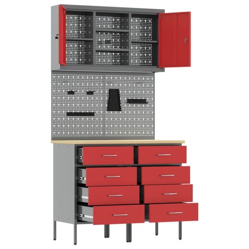 Комплект работни шкафове с чекмедже с рафт 5 pcs Червено