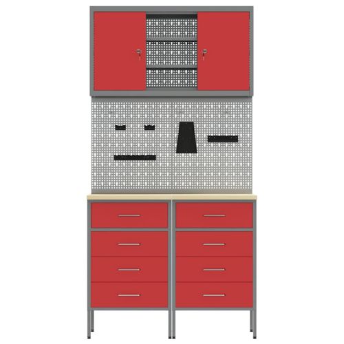 Комплект работни шкафове с чекмедже с рафт 5 pcs Червено