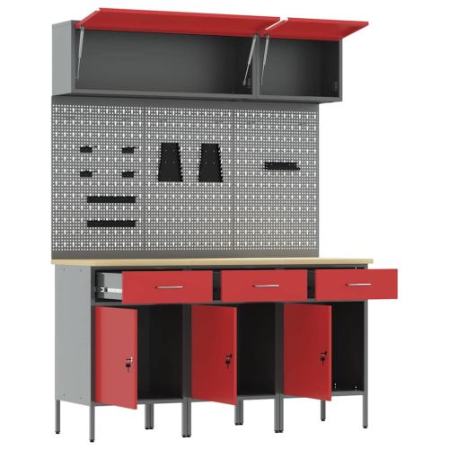 Комплект работни шкафове с чекмедже с заключване 8 pcs Червено