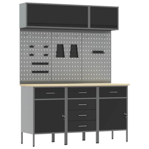 Комплект работни шкафове с чекмедже със съхранение 8 pcs Черно