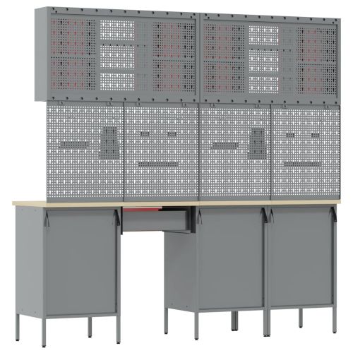 Работен кабинет 10 pcs Черно Инженерна дървесина и стомана