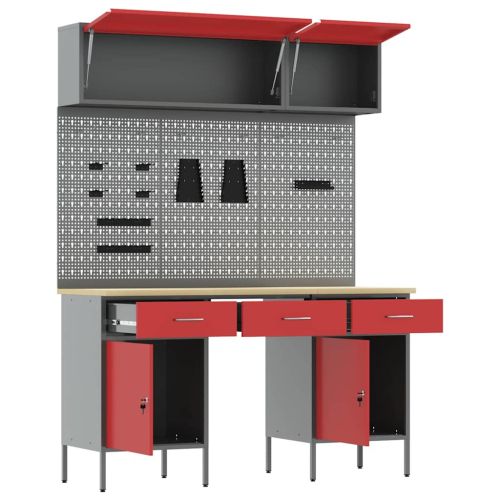 Комплект работни шкафове с чекмедже с заключване 8 pcs Червено