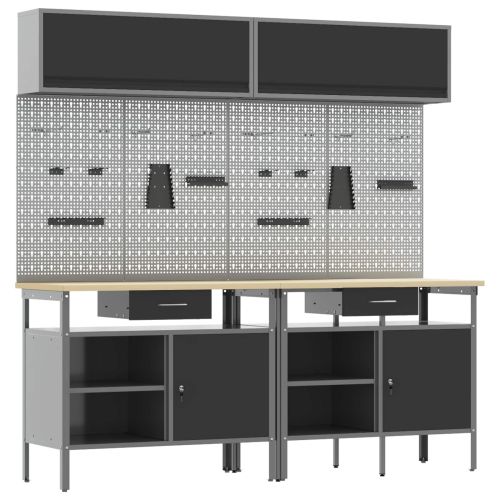 Комплект работна маса с чекмедже с рафт 8 pcs Черен и Сив