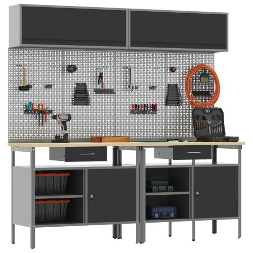 Комплект работна маса с чекмедже с рафт 8 pcs Черен и Сив