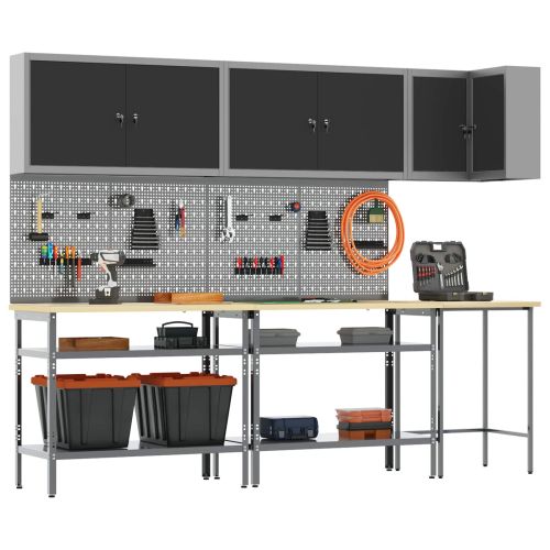 Комплект работни шкафове с рафт с заключване 10 pcs Черен и Сив