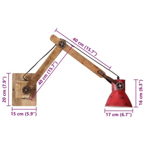 Стенна лампа 25 W състарено червено 96x15x20 см E27